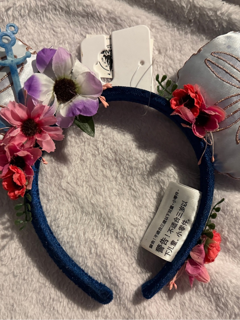 Disney Cruise Line Floral Ears Headband in Navy Blue with Pink & Purple Flowers